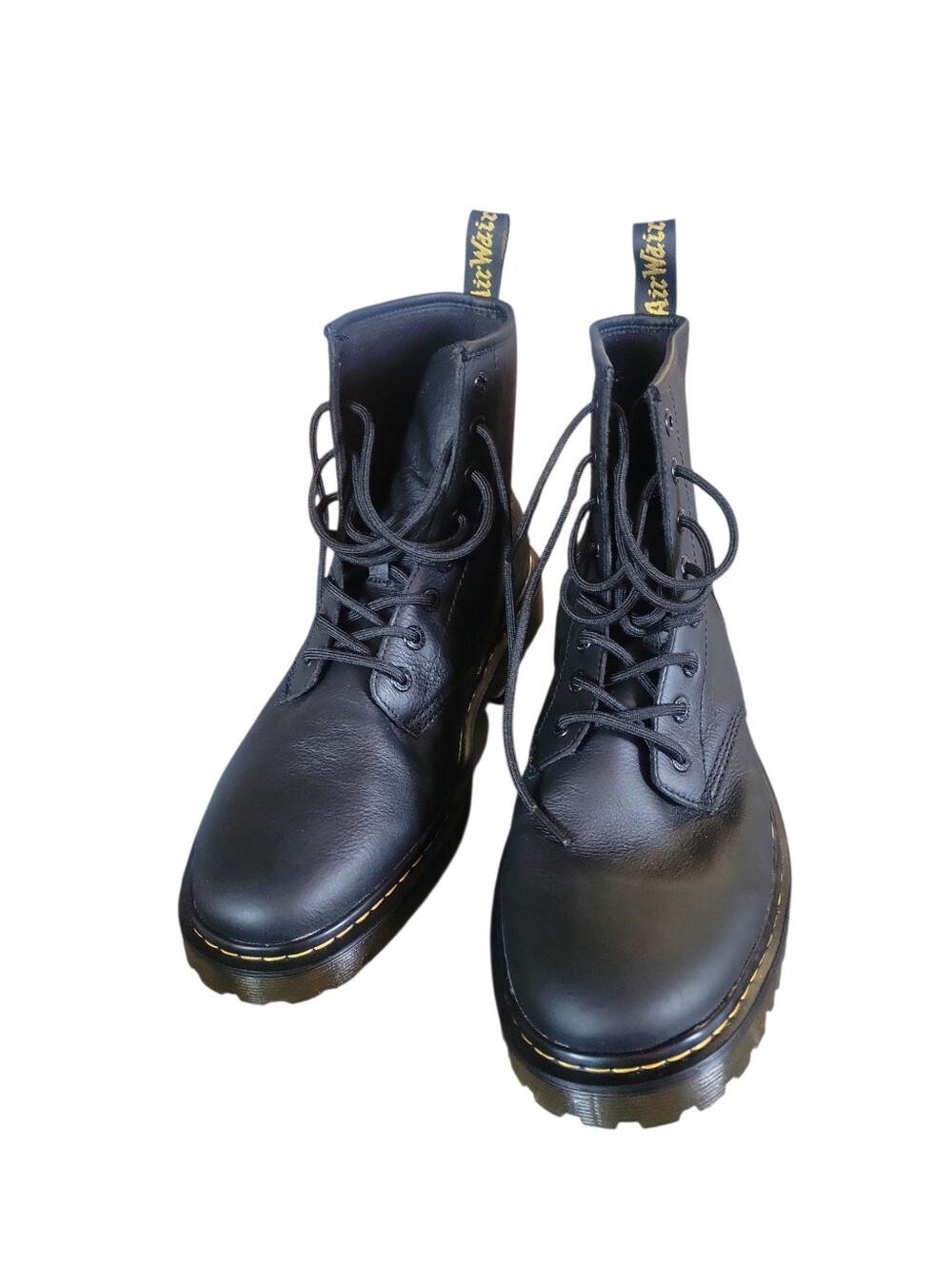Dr. Martens 1460 Black Leather Lace-Up Boots with Yellow Stitching AirWair Loop